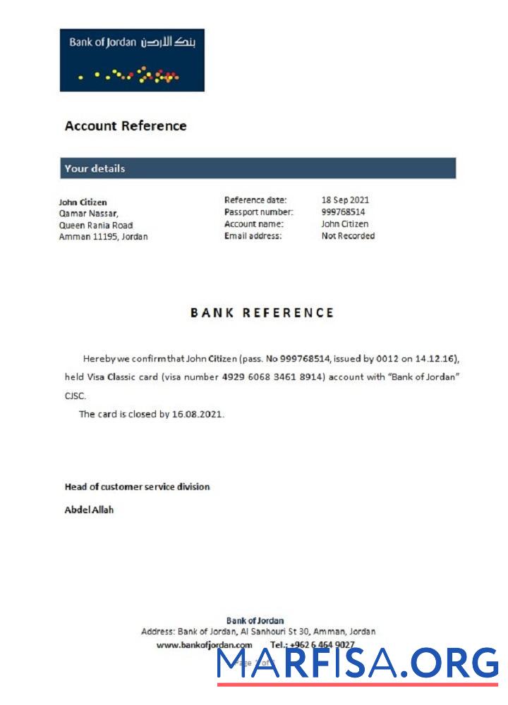 Downloadable Jordan bank of Jordan closure reference download for verification